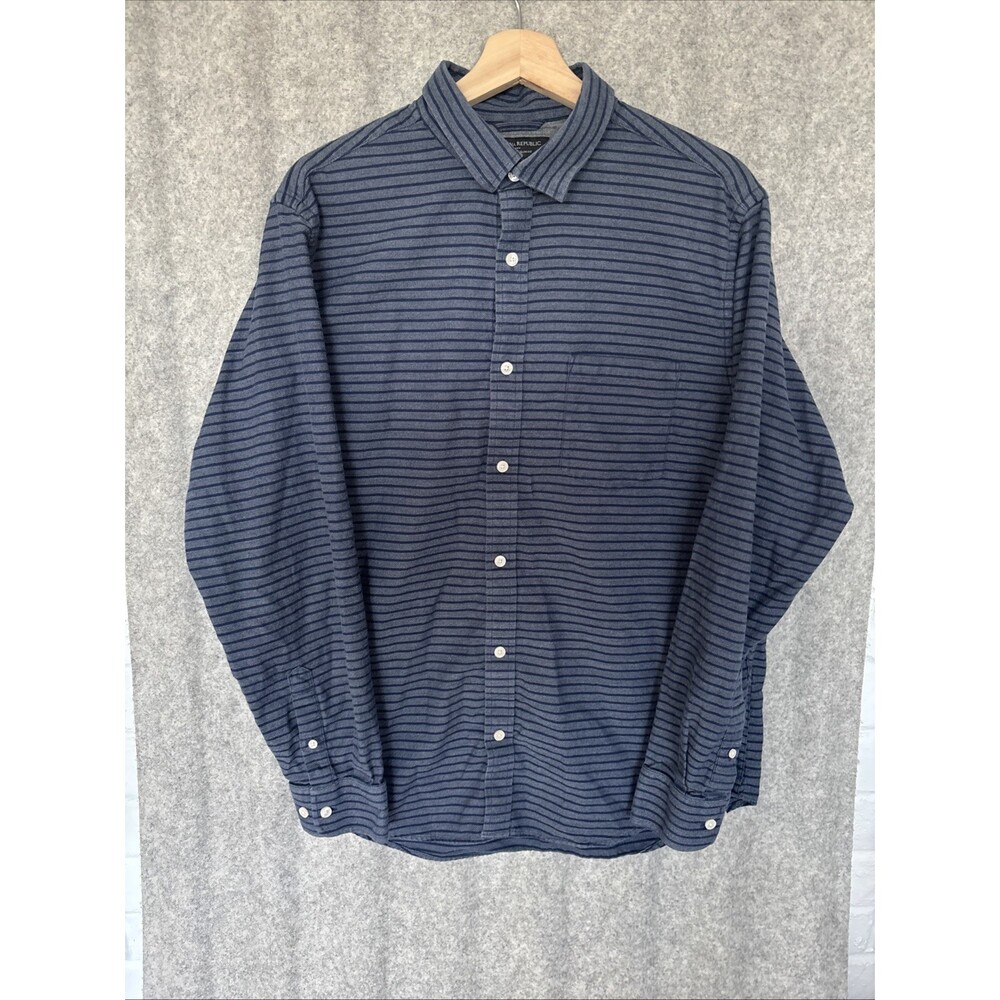 Banana Republic Softwash Slim Fit Button Up Shirt Men's L Navy Blue Striped